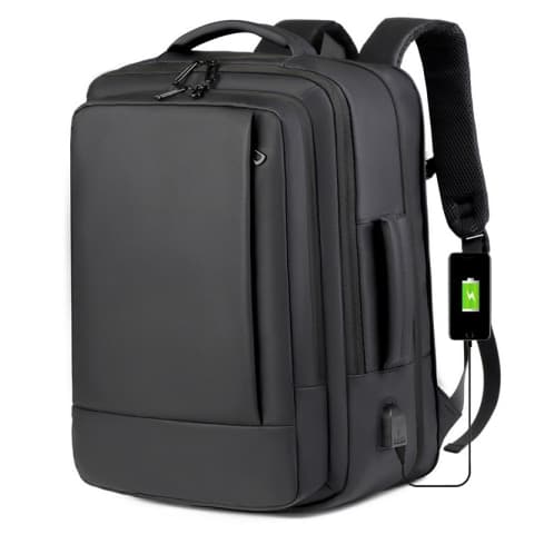 High-End Men's Backpack Custom Printed Logo Large Capacity Expandable Waterproof Computer Bag Polyester Zipper USB Port